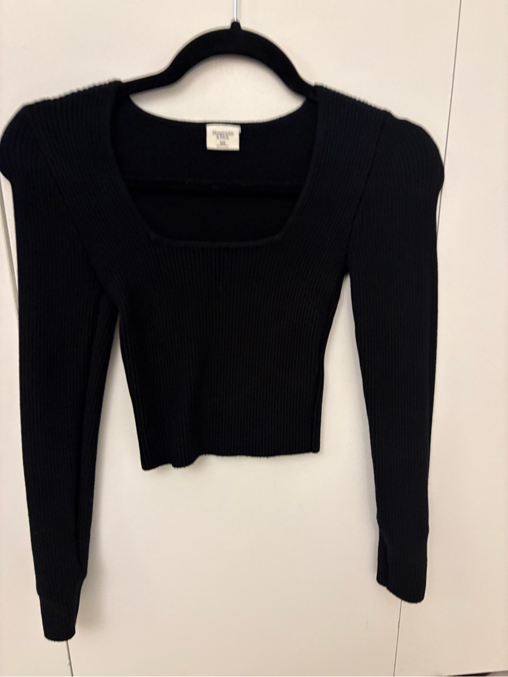 Abercrombie & Fitch Black Ribbed Square-Neck Top - XXS